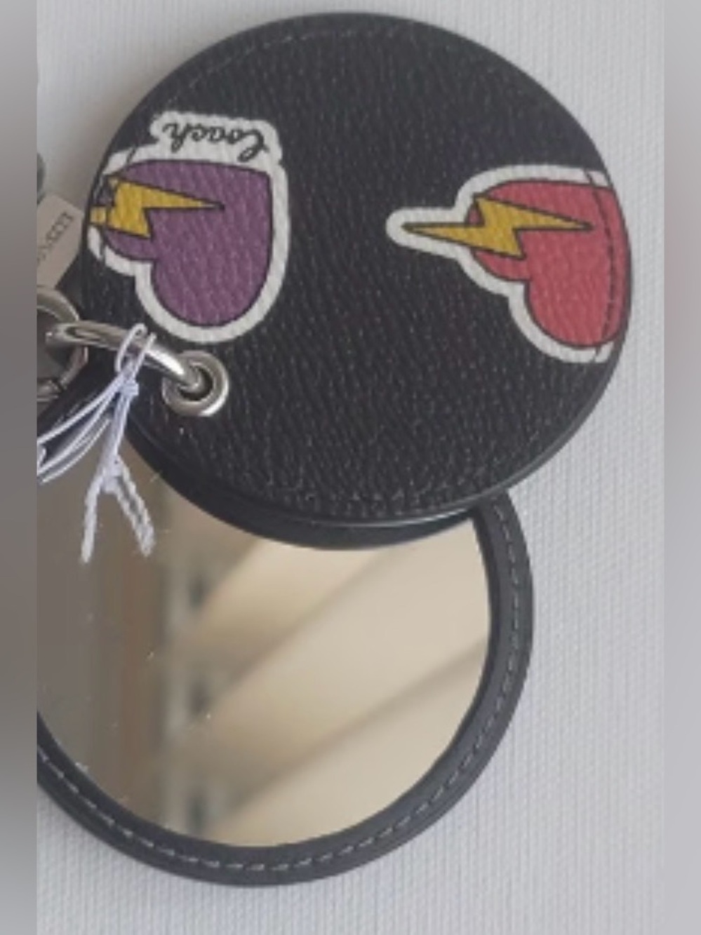 Coach NY Mirror Bag Charm With Hearts &Bolt neon-colored lightning boltsNWT - Picture 6 of 16